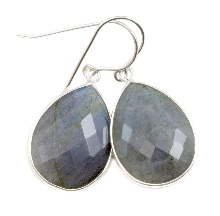 Labradorite  Earrings Sterling Silver or 14k Solid Gold or Filled Faceted Teardrop Large Earrings Blue Green Golden Flash Pear Natural Bezel