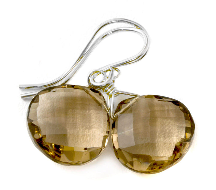 Smoky Quartz Earrings Faceted Heart Briolette Smokey 14k Solid Gold or 14k Gold Filled or Sterling Silver Classic Simple Dainty Drops