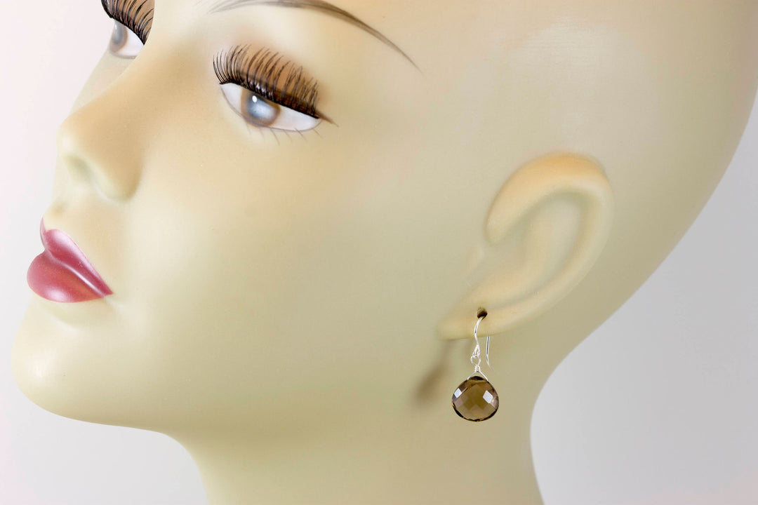 Smoky Quartz Earrings Faceted Heart Briolette Smokey 14k Solid Gold or 14k Gold Filled or Sterling Silver Classic Simple Dainty Drops
