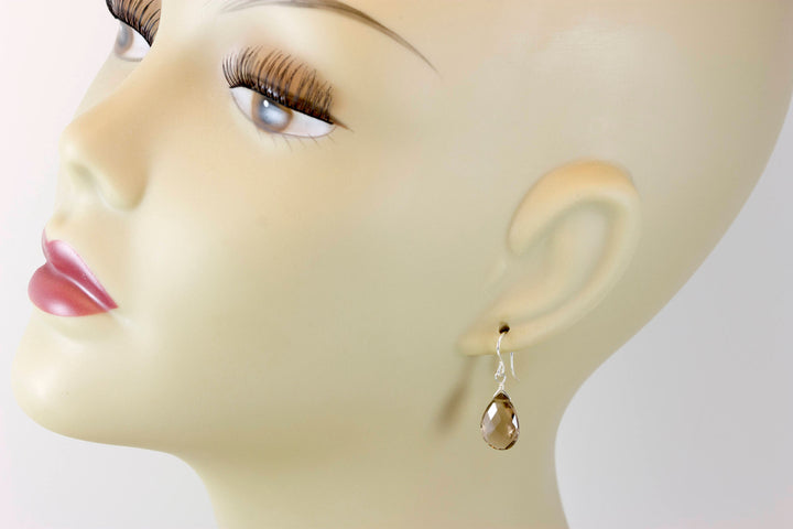 Smoky Quartz Earrings Faceted Pear Teardrop Briolette Smokey Sterling Silver or 14k Gold Filled or 14k solid gold simple everyday drops