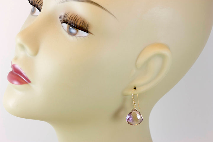 Ametrine Earrings Faceted Heart Briolettes 14k Gold or Sterling Silver or 14k Solid Gold or Filled Natural Purple Lavender Large Heart Drops