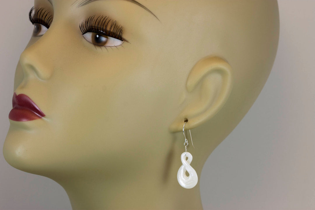 Mother of Pearl Earrings White Shell Carved Infinity Teardrop Natural 14k solid Gold or 14k Gold Filled or Sterling Silver Large  MOP Drops