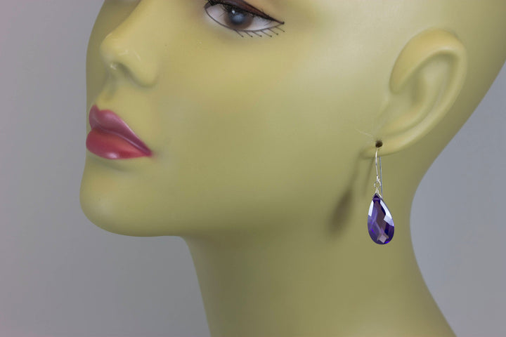 CZ Simulated Tanzanite Earrings Long Faceted Teardrop Briolette Cubic Zirconia Sterling Silver or 14k Solid Gold or Gold Filled Simple Drops