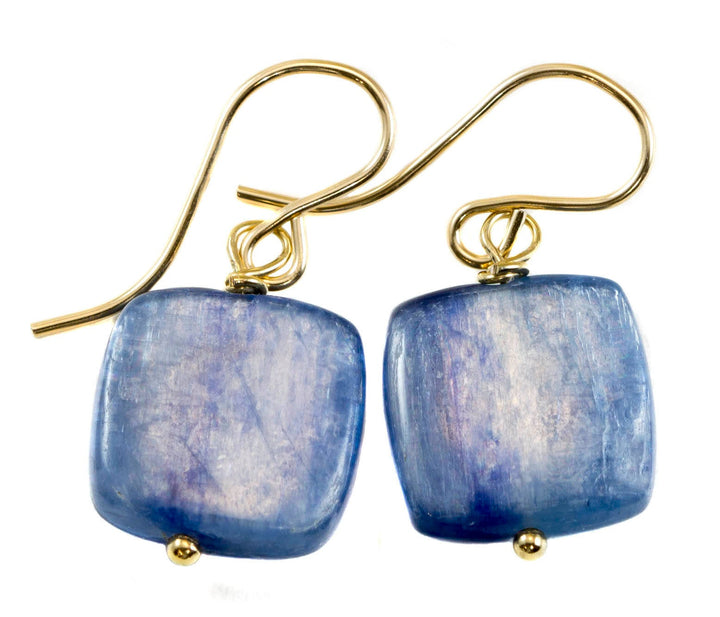 Kyanite Earrings Rich Blue High Quality Smooth Simple Natural Square Dainty Drops 14k Gold or Filled or Sterling Silver Small Everyday