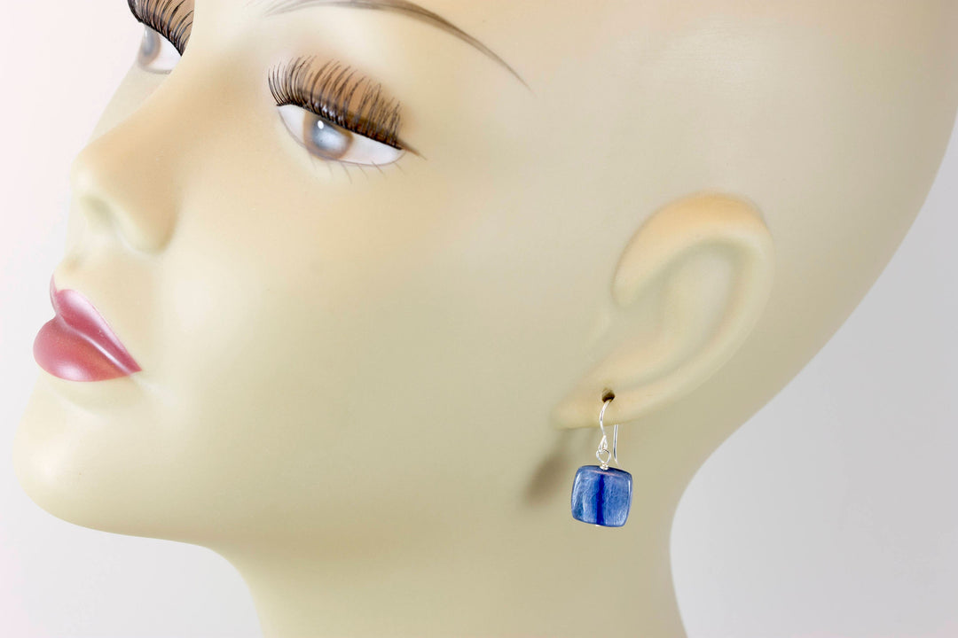 Kyanite Earrings Rich Blue High Quality Smooth Simple Natural Square Dainty Drops 14k Gold or Filled or Sterling Silver Small Everyday