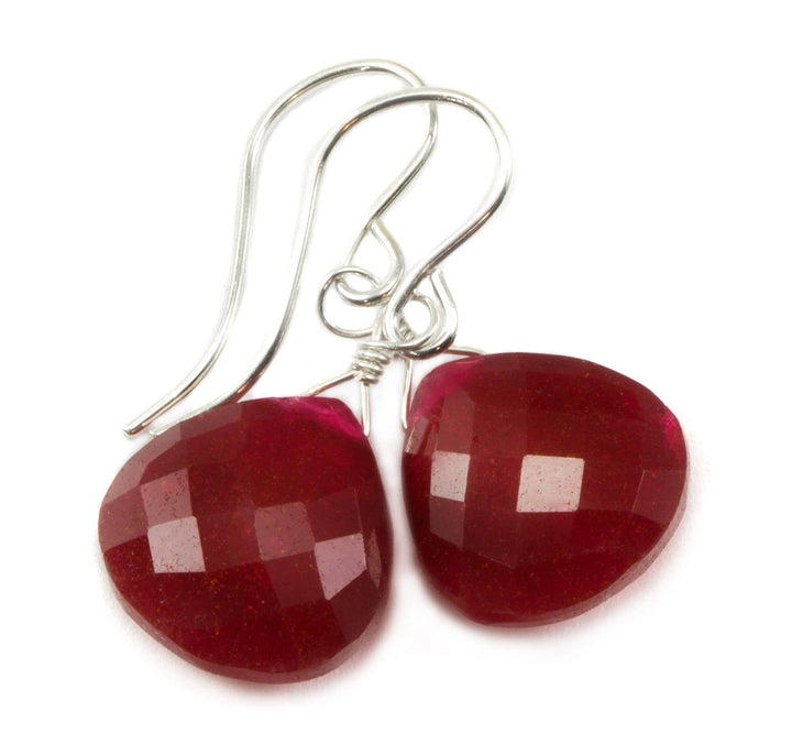 Red Ruby Earrings Heart Teardrop Dangle faceted Sterling Silver or 14k solid gold or 14k Yellow or Rose Gold Filled  Simple Natural Corundum