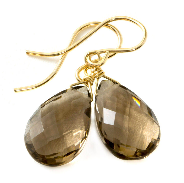 Smoky Quartz Earrings Faceted Pear Teardrop Briolette Smokey Sterling Silver or 14k Gold Filled or 14k solid gold simple everyday drops