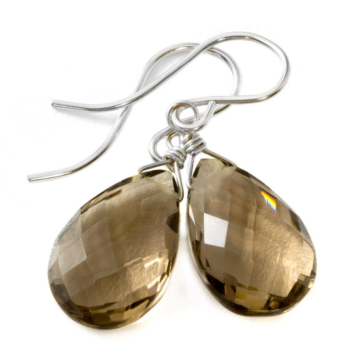 Smoky Quartz Earrings Faceted Pear Teardrop Briolette Smokey Sterling Silver or 14k Gold Filled or 14k solid gold simple everyday drops