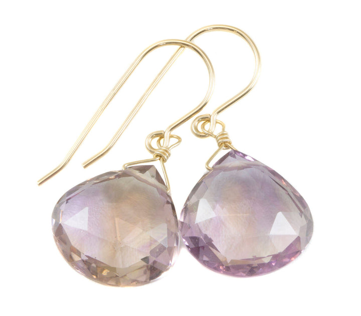 Ametrine Earrings Faceted Heart Briolettes 14k Gold or Sterling Silver or 14k Solid Gold or Filled Natural Purple Lavender Large Heart Drops