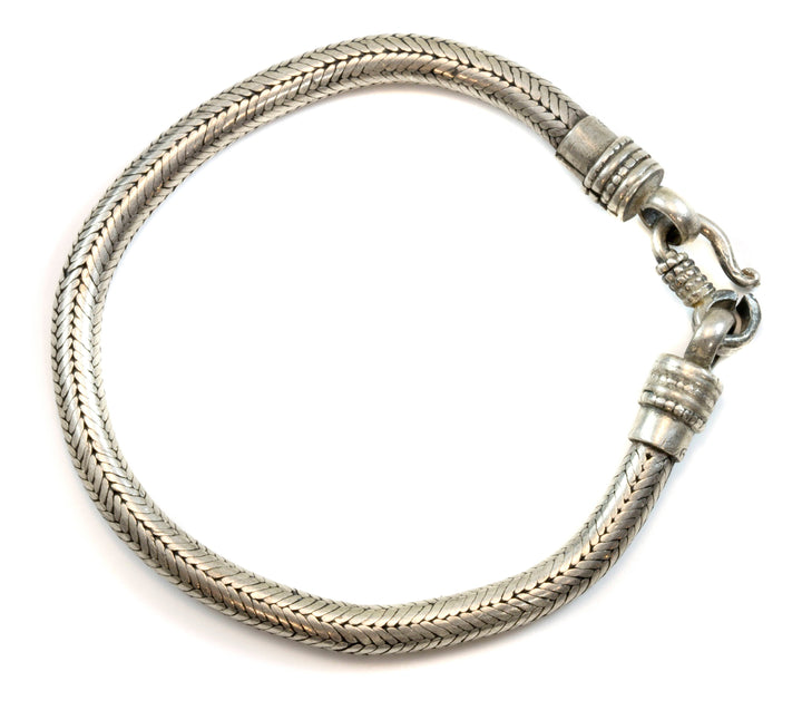 Men's Women's Silver Bracelet Tibetan Handmade Hook Clasp Large Chunky Snake Style 7 7.25 Inches  One of a kind rare Earthy Everyday