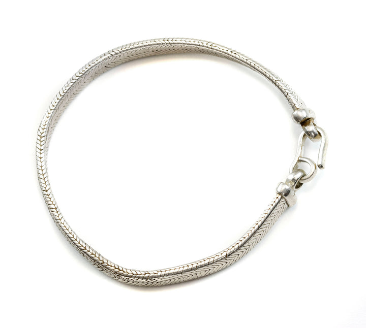 Men's Women's Silver Bracelet Tibetan Handmade Hook Clasp Large Chunky Flat Snake Style 7 6.75 Inches  One of a kind rare Earthy Everyday