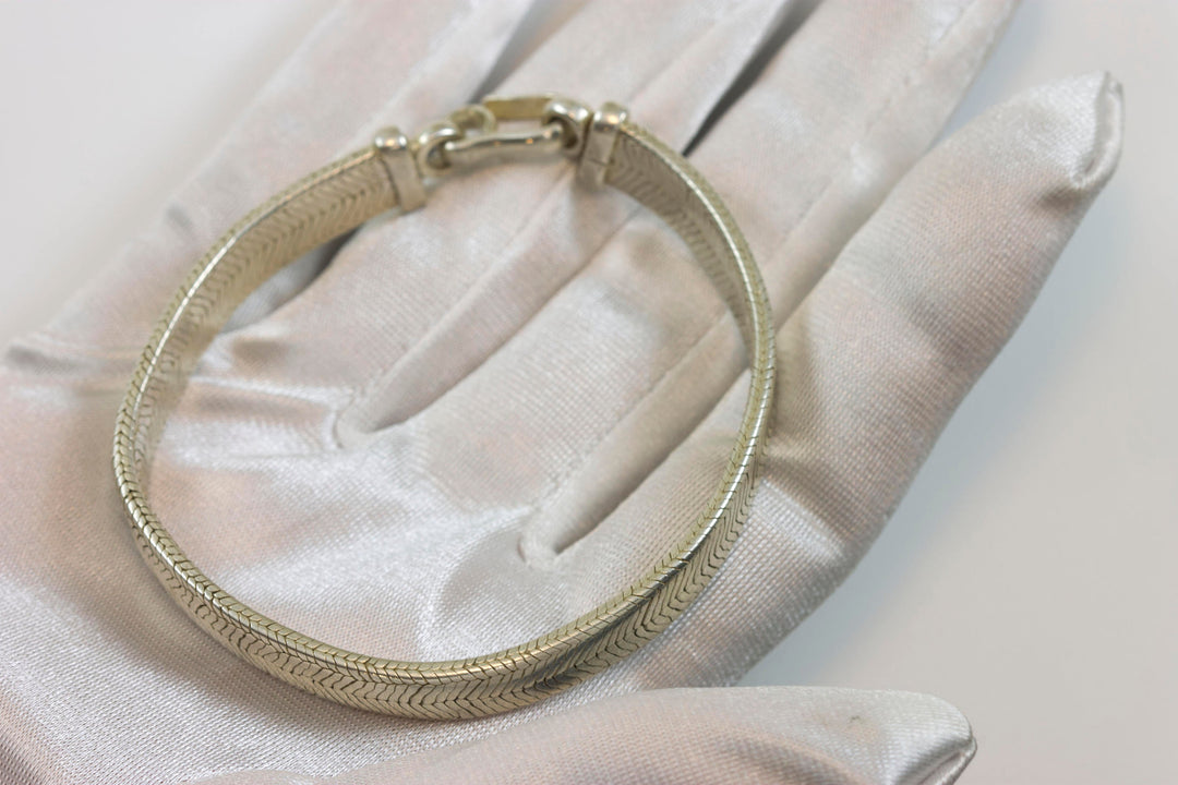 Men's Women's Silver Bracelet Tibetan Handmade Hook Clasp Large Chunky Flat Snake Style 7 6.75 Inches  One of a kind rare Earthy Everyday