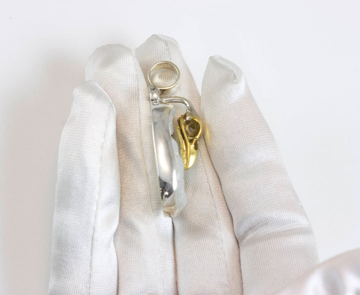 Bird Skull Necklace Drusy Pendant Large sculpted quality cast design unique White Druzy Bezel Set 1.8 Inches Sterling Silver and Brass