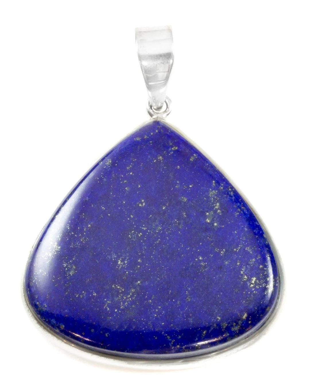 Lapis Lazuli Necklace Pendant Large Fat Teardrop Sterling Silver Simple Contemporary Natural Pyrite Flecks Rich Blue Bezel Set - Spyglass Designs