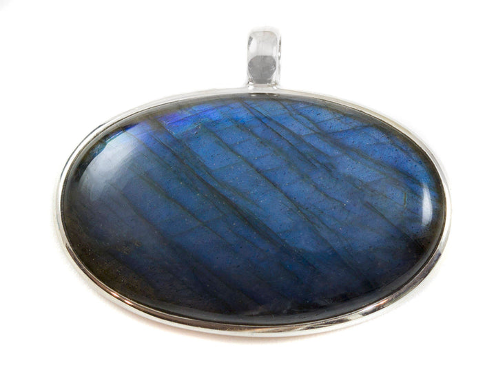 Labradorite Pendant Sterling Silver  Long Oval Cabachon Necklace Pendant Bezel Set AAA Natural Blue Flash Simple Classic Spyglass Designs