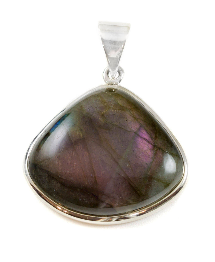 Purple Labradorite Necklace Pendant Sterling Silver Bezel Set Large Fat Teardrop Shape AAA Spyglass Designs Natural Flash Rare Color