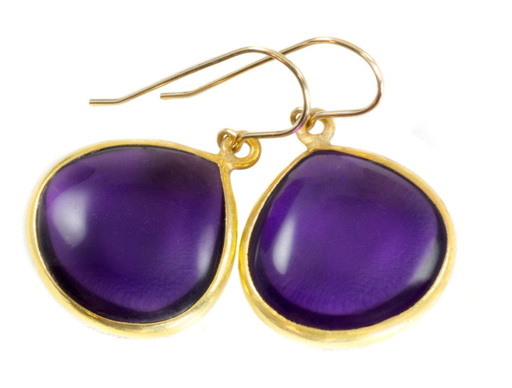 Simulated Purple Amethyst Earrings Smooth Large Heart Smooth Cut 14k Solid Gold or Filled Teardrop Deep Rich Purple Everyday Puffed Drops