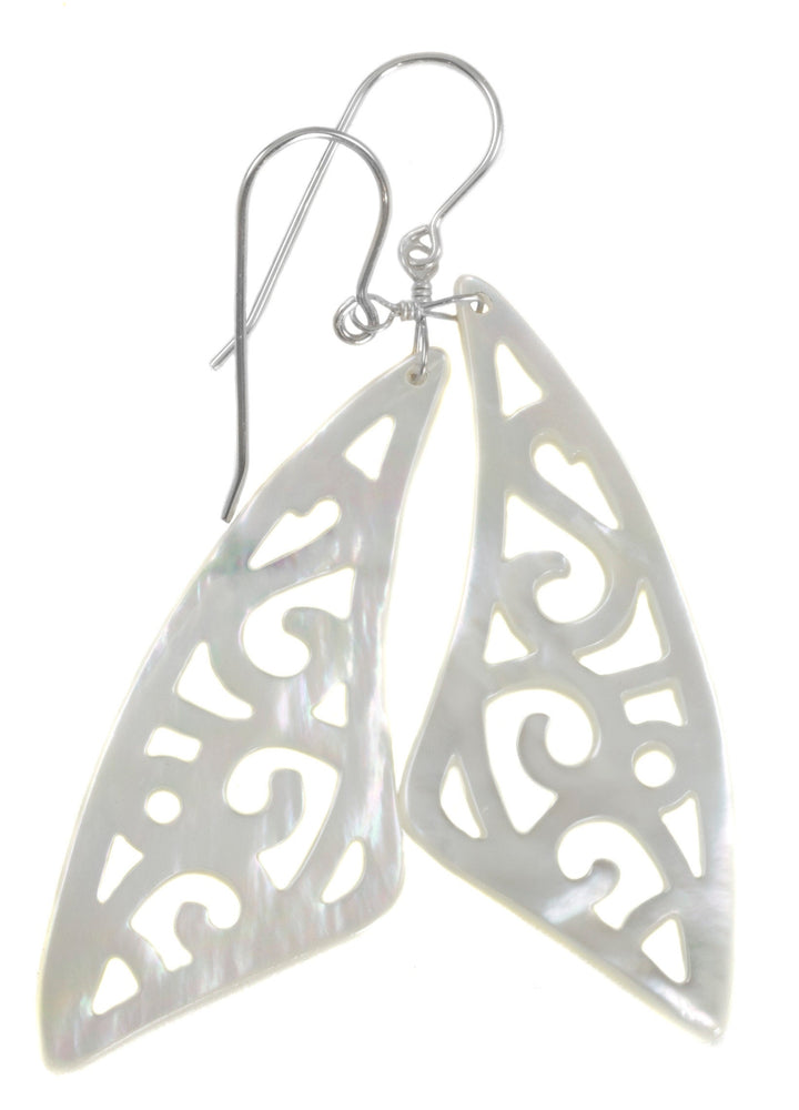 Mother of Pearl Earrings White Shell Carved Relief Triangle Teardrop Natural 14k Gold or Filled or Sterling Silver Large MOP Drops 2.6 Inch