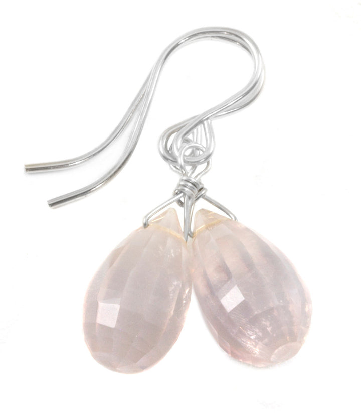 Rose Quartz Earrings Soft Pink Briolette Faceted Teardrop Dangle 14k solid gold or Sterling Silver or 14k Gold Filled Small Dainty Drops