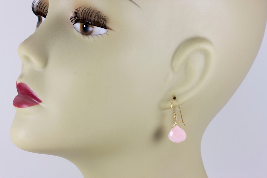 Pink Peruvian Opal Earrings Faceted Heart Shaped Teardrops 14k Solid Gold or Filled or Sterling Silver Natural Earthy soft pink dainty Drops