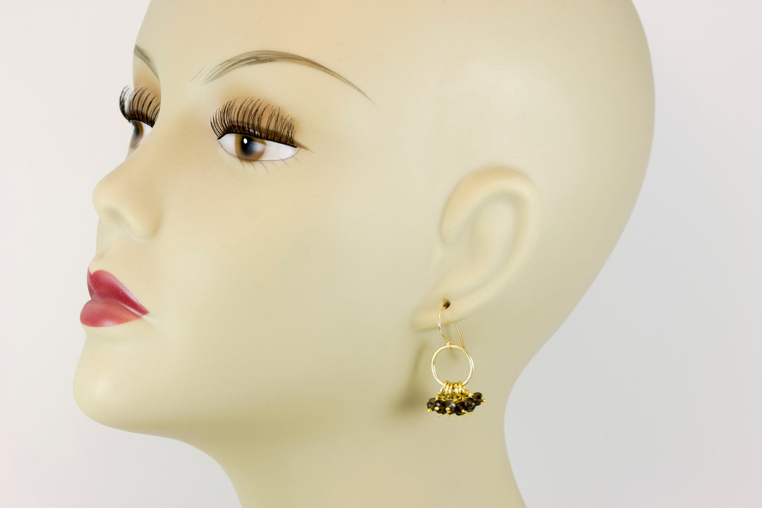 Smokey Quartz Earrings Natural Smoky Clusters Drops 14k solid gold or filled Faceted Multiple Stones Grouped Dangles Clustered Loops