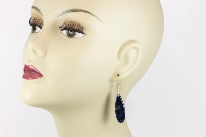 Orange Sodalite Earrings Deep Blue 14k solid gold or filled or Sterling Silver Smooth Long Dangle Drops Natural Simple Drops 2.3 In - Spyglass Designs