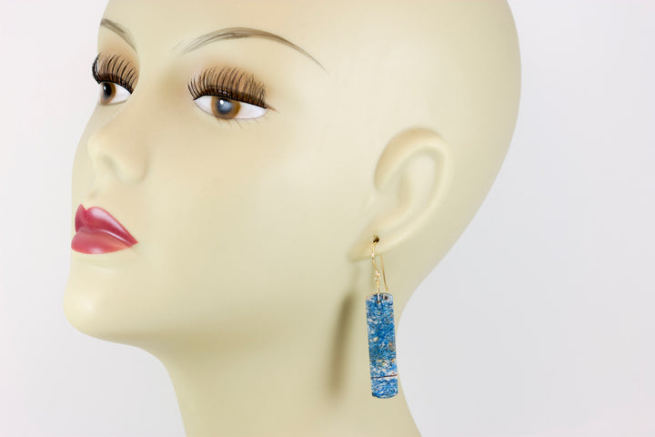 Azurite Earrings Lightning Blue Marbled Striped 14k solid gold or filled or Sterling Silver Smooth Long Rectangle Natural Matte Drops 2.3 In
