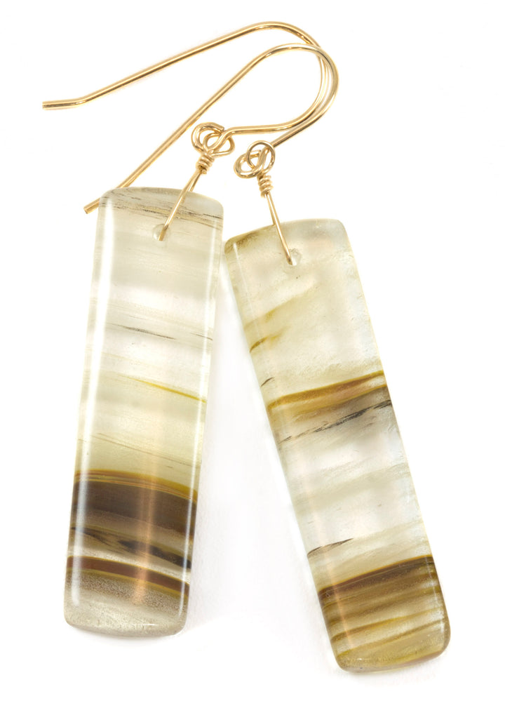 Strawberry Quartz Earrings Striped 14k solid gold or filled or Sterling Silver Smooth Long Large Rectangle Natural Drops 2.3 In