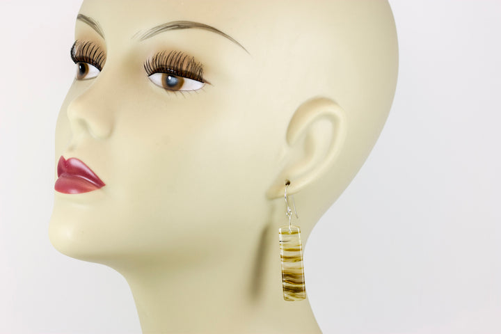 Strawberry Quartz Earrings Striped 14k solid gold or filled or Sterling Silver Smooth Long Large Rectangle Natural Drops 2.3 In