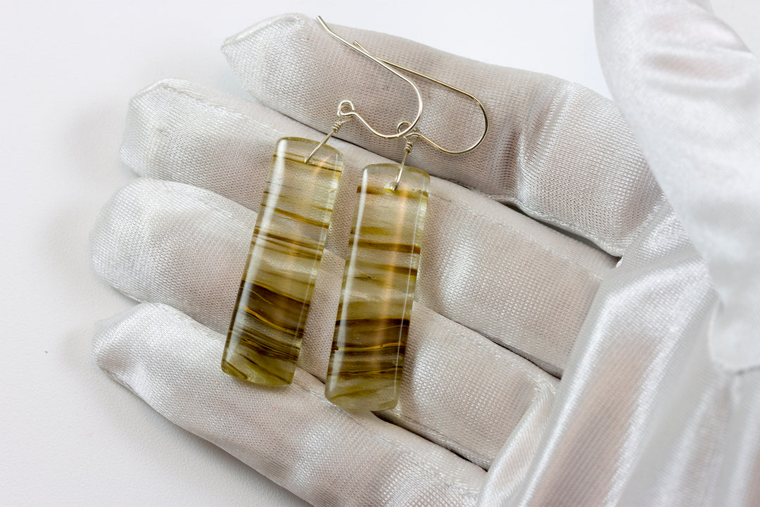 Strawberry Quartz Earrings Striped 14k solid gold or filled or Sterling Silver Smooth Long Large Rectangle Natural Drops 2.3 In