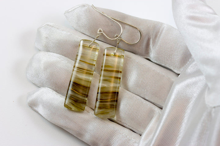 Strawberry Quartz Earrings Striped 14k solid gold or filled or Sterling Silver Smooth Long Large Rectangle Natural Drops 2.3 In