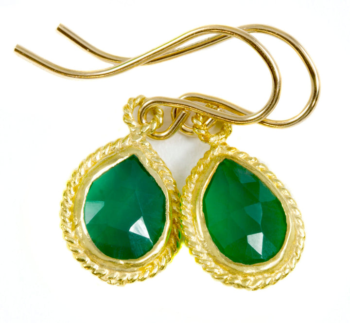 Green Onyx Earrings Natural Fancy Bezel Small Tiny Lightweight 14k solid gold or filled Simple Drops 1 Inch