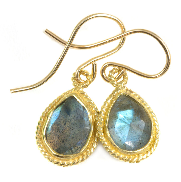 Labradorite Earrings Natural Fancy Bezel Small Tiny Lightweight 14k solid gold or filled  or Sterling Silver Simple Drops 1 Inch Blue Flash