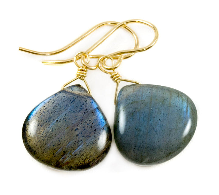 Labradorite  Earrings Sterling Silver or 14k Solid Gold or Filled  Smooth Heart Teardrop AAA Blue Flash Pear Shape Natural Drops
