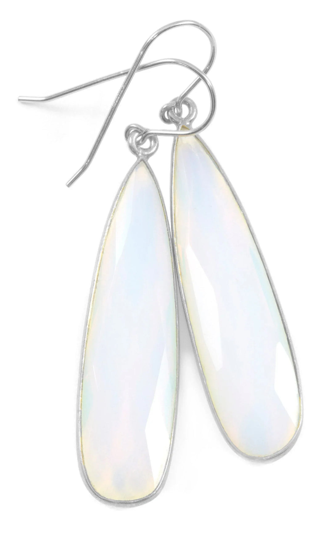Opalite Earrings Faceted Long Pear Shaped Bezeled Teardrops 14k Solid Gold or Filled or Sterling Silver iridescent colors simple drops - Spyglass Designs