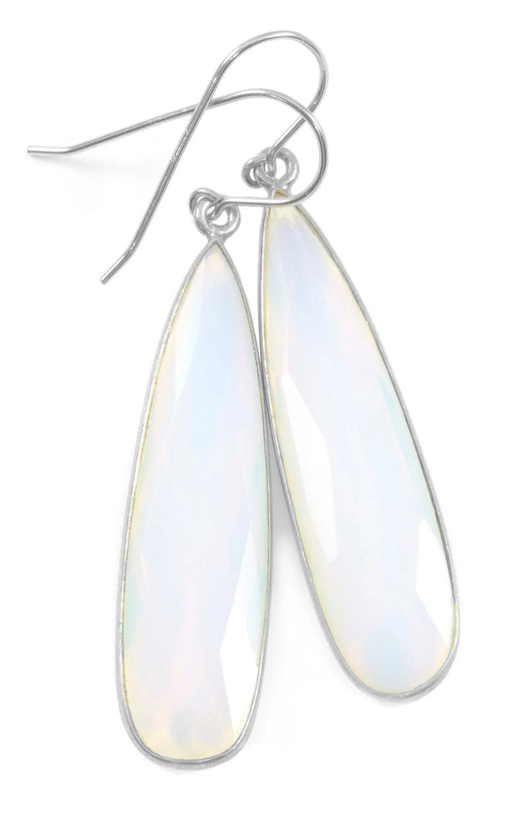 Opalite Earrings Faceted Long Pear Shaped Bezeled Teardrops 14k Solid Gold or Filled or Sterling Silver iridescent colors simple drops - Spyglass Designs