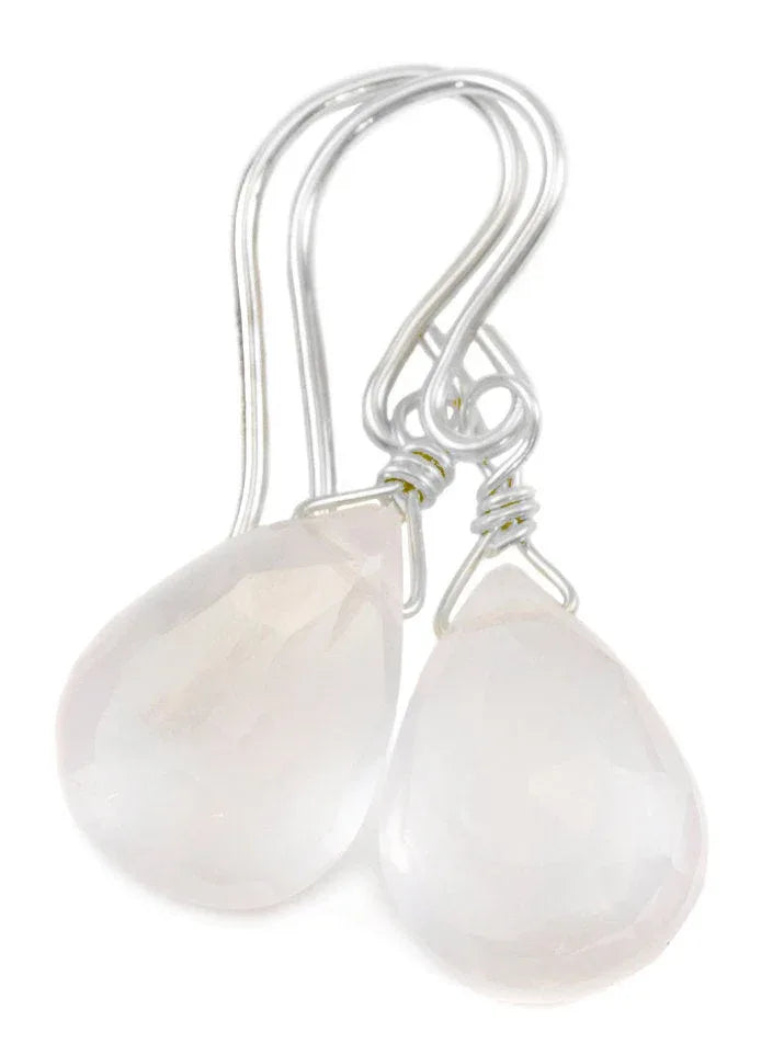 Rose Quartz Earrings Pink Faceted Teardrop Dangle Sterling Silver or 14k Solid Gold or Filled Classic Pear Shape Dainty Simple Soft color - Spyglass Designs