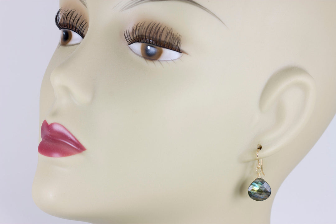 Labradorite  Earrings Sterling Silver or 14k Solid Gold or Filled Faceted Heart Teardrop AAA Blue Flash Pear Shape Natural Drops