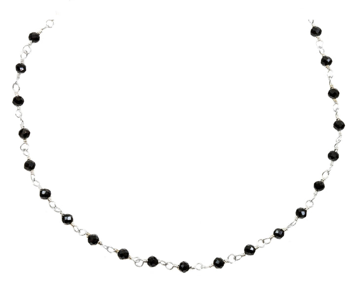 Black Spinel Necklace Faceted Spaced Link Beaded Sterling Silver or 14k Yellow Gold Fill 18 19 Inches  Natural Classic Design Dainty Small