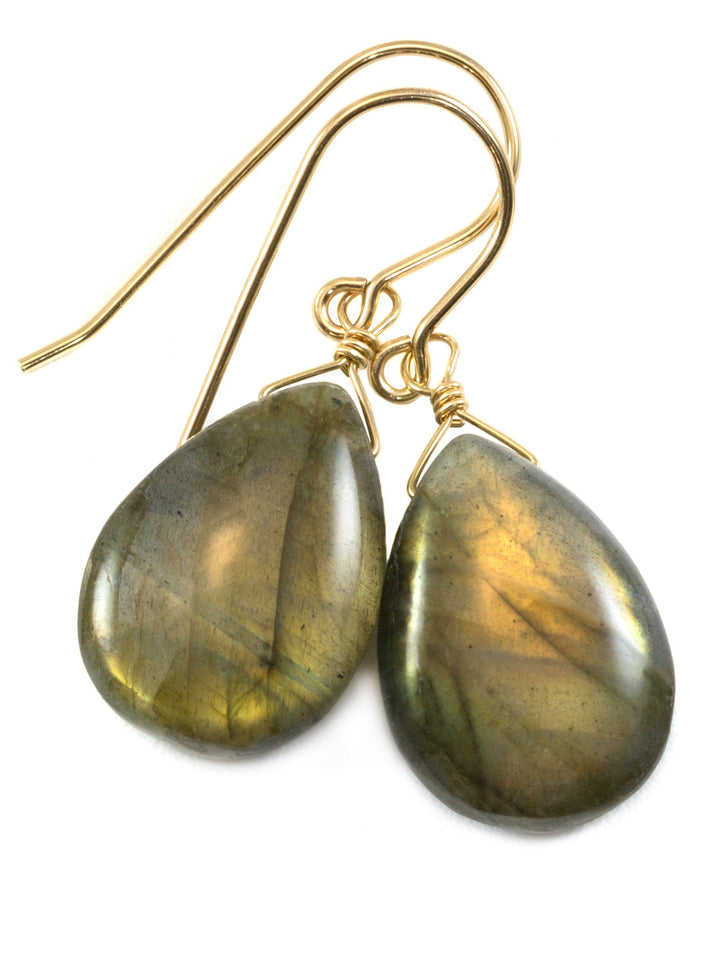 Labradorite Earrings Sterling Silver or 14k Solid Gold or Filled Smooth Fat Teardrop Large AAA Blue Green Golden Flash Pear Shape Natural