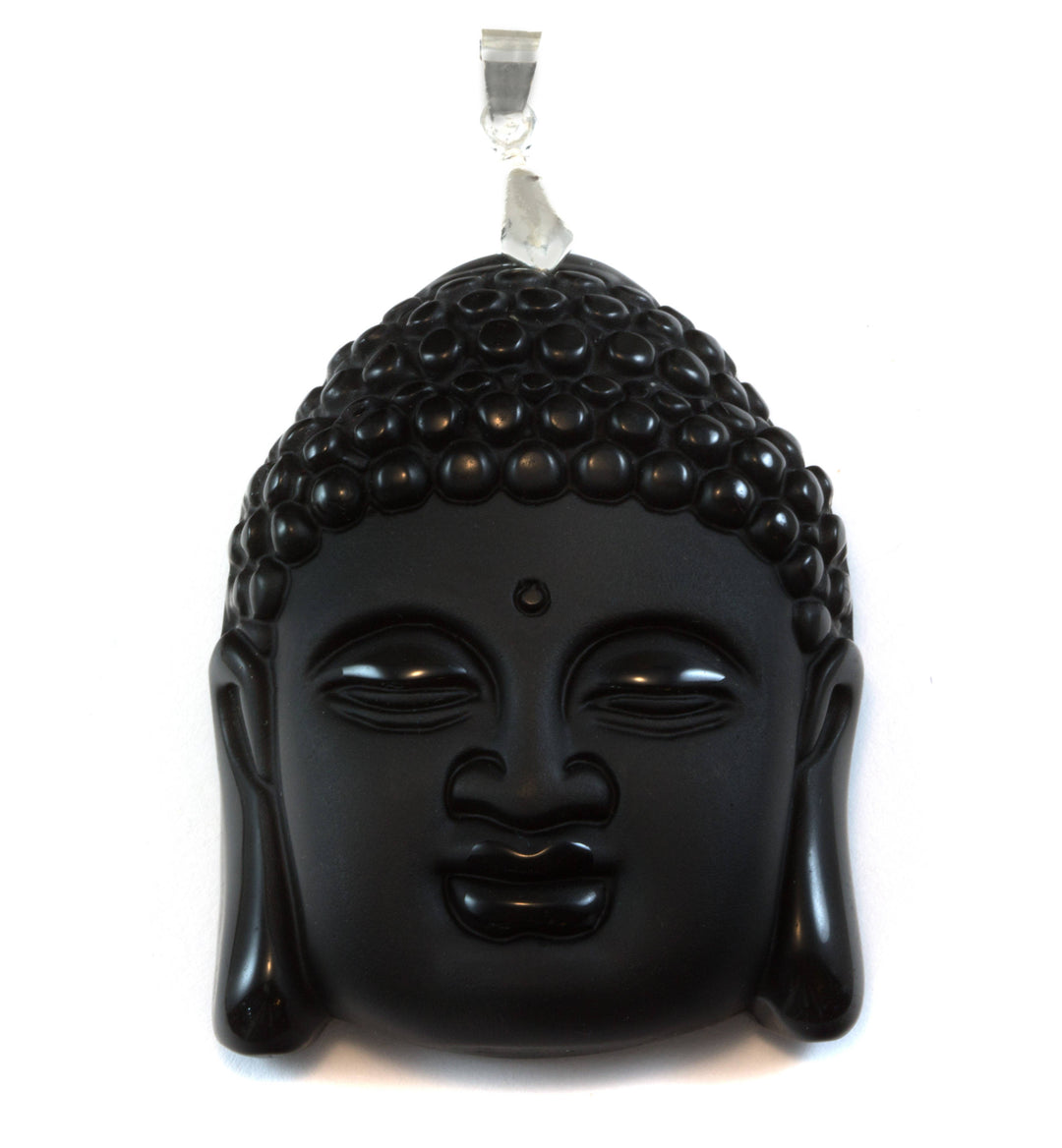 Buddha Necklace Pendant Black Carved Obsidian Sterling or Gold Plate Bail large Carved Head Obsidian Black Stone Bezel Set Men's Man Women