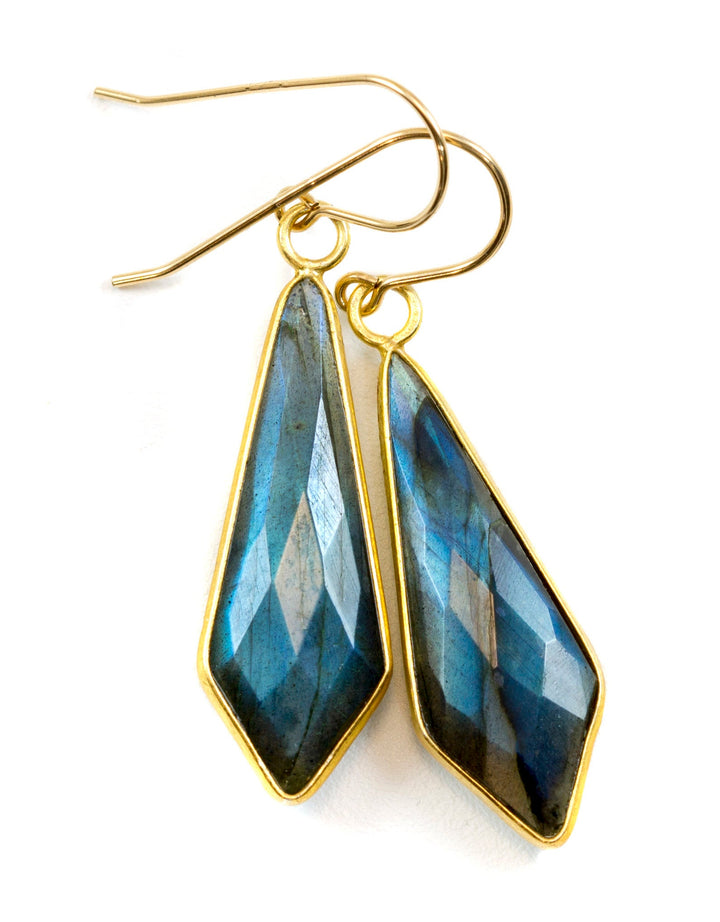 Labradorite Earrings Natural Long Large 1.8 Inches 14k solid gold or filled Pointed Teardrop Drops  Blue Flash High Quality Stones