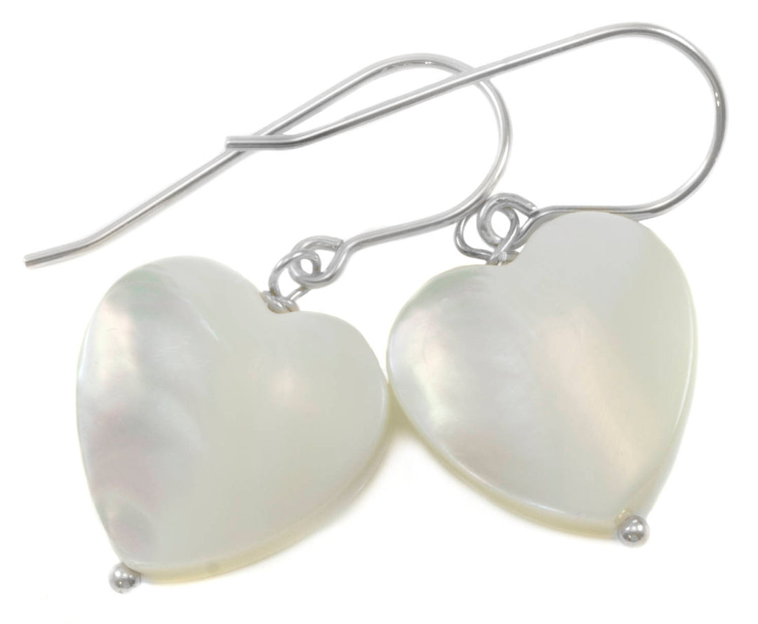 Mother of Pearl Earrings White Shell Heart Shaped Teardrop Natural 14k Solid Gold or Filled or Sterling Silver  High Luster Simple Drops MOP