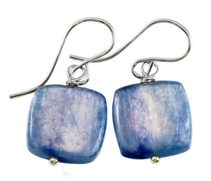 Kyanite Earrings Rich Blue High Quality Smooth Simple Natural Square Dainty Drops 14k Gold or Filled or Sterling Silver Small Everyday