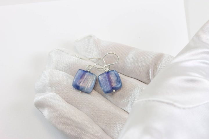 Kyanite Earrings Rich Blue High Quality Smooth Simple Natural Square Dainty Drops 14k Gold or Filled or Sterling Silver Small Everyday