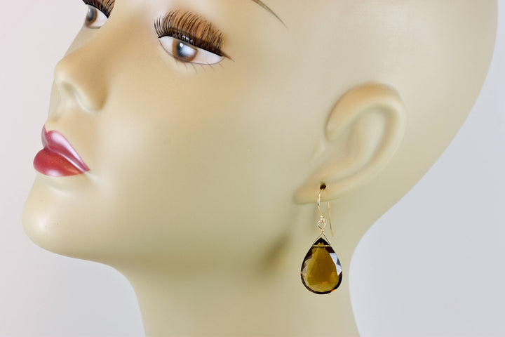 Whiskey Cognac Smokey Quartz Earrings Sterling Silver or 14k Solid Yellow Gold or Yellow or Rose Filled Large Teardrop Natural Classic Drops