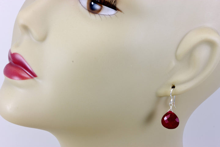 Red Ruby Earrings Heart Teardrop Dangle faceted Sterling Silver or 14k solid gold or 14k Yellow or Rose Gold Filled  Simple Natural Corundum