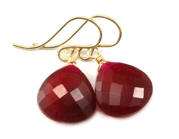 Red Ruby Earrings Heart Teardrop Dangle faceted Sterling Silver or 14k solid gold or 14k Yellow or Rose Gold Filled  Simple Natural Corundum
