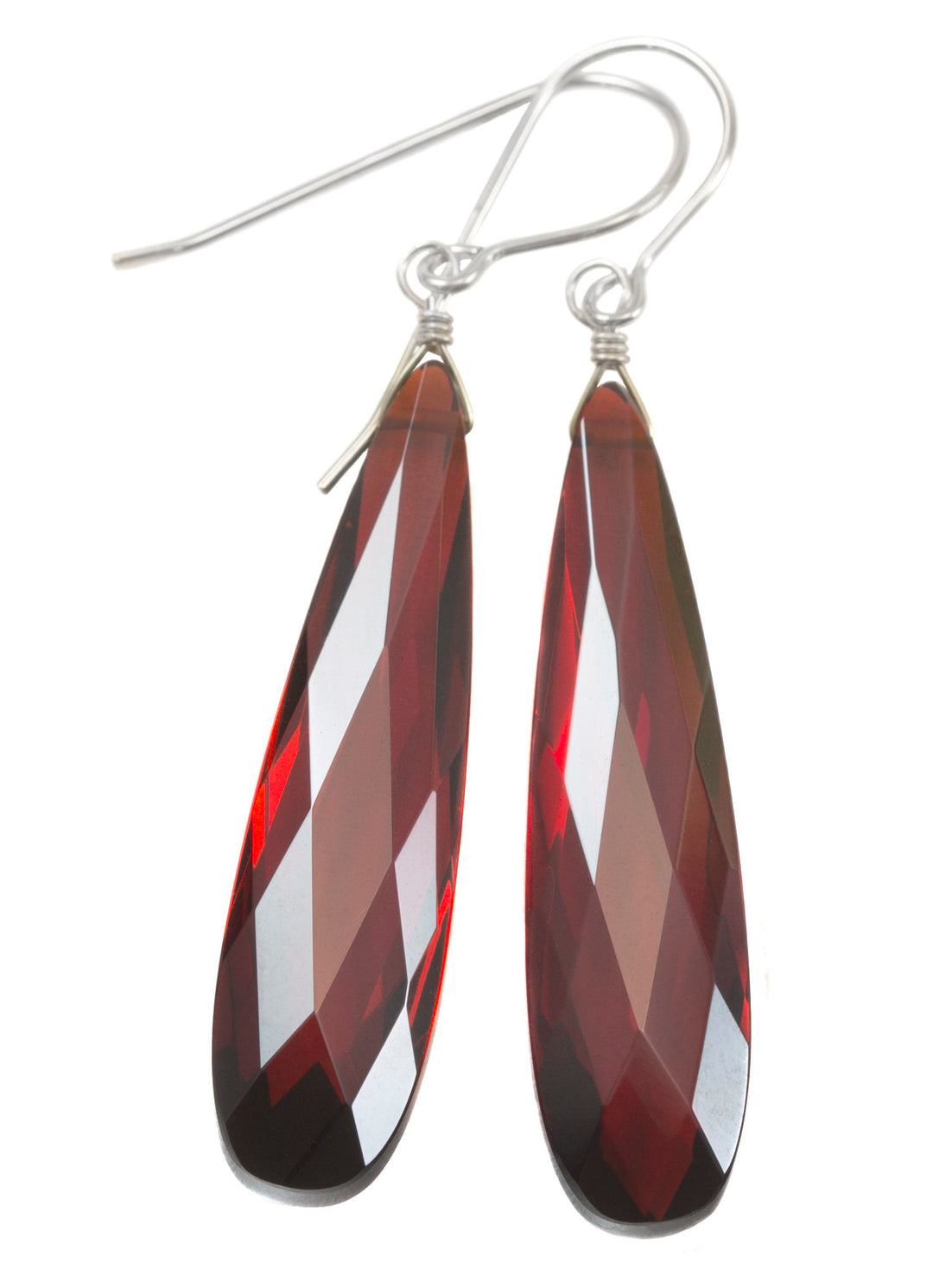Cubic Zirconia Earrings Simulated Red Garnet Long Large Tear Drop  AAA CZ 14k Solid Gold or Filled or Sterling Silver Facet Simple 2 In