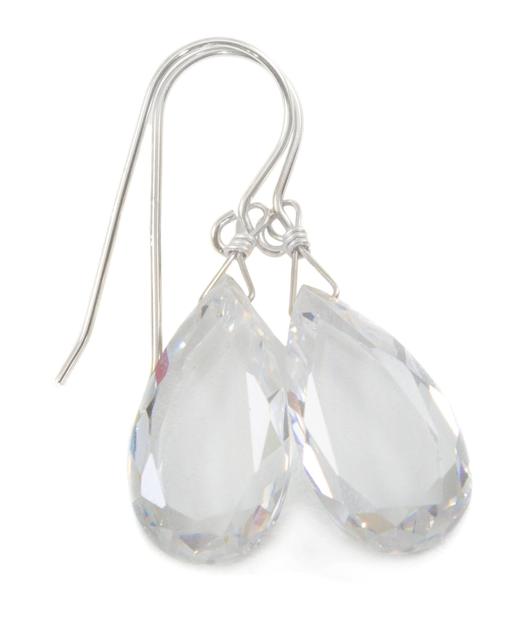 Clear Cubic Zirconia Earrings Simulated White Diamond Teardrop AAA CZ Sterling Silver or 14k Solid Gold or Filled Faceted Pear Drops 1.4 In